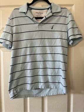 Nautica Men’s Pale Blue Polo with Navy Stripes